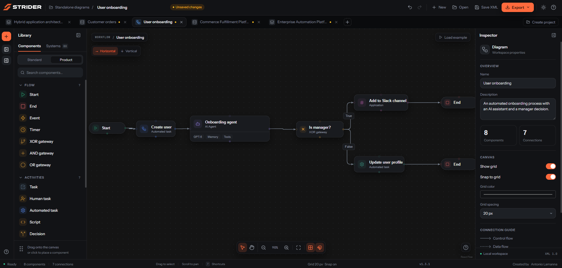 Strider workflow design workspace